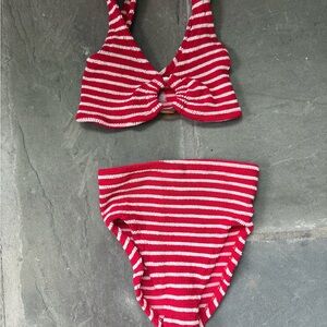 Hunza G Red and White Striped Bikini